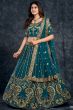 Teal Blue Embroidered Designer Silk Lehenga