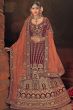 Maroon Embroidered Velvet Lehenga