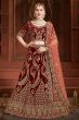 Maroon Embroidered Velvet Lehenga Choli