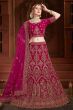 Deep Pink Embroidered Velvet Lehenga