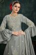 Greenish Grey Chinnon Long Choli Lehenga