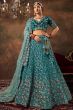 Peacock Blue Velvet Embroidered Lehenga
