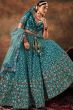 Peacock Blue Velvet Embroidered Lehenga