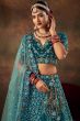 Peacock Blue Velvet Embroidered Lehenga