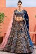 Dark Blue Velvet Embroidered Lehenga