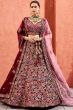 Maroon Velvet Embroidered Lehenga