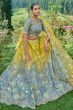 Steel Grey and Yellow Embroidered Silk Panelled Lehenga