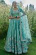 Mint Blue Stone Embroidered Silk Panelled Lehenga