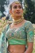 Mint Blue Stone Embroidered Silk Panelled Lehenga