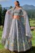 Muted Grey Stone Embroidered Silk Panelled Lehenga