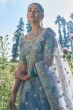 Muted Grey Stone Embroidered Silk Panelled Lehenga