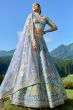 Muted Grey Stone Embroidered Silk Panelled Lehenga
