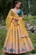 Mustard Yellow Embroidered Silk Panelled Lehenga
