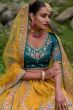 Mustard Yellow Embroidered Silk Panelled Lehenga