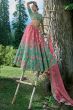 Pink and Sea Green Embroidered Silk Panelled Lehenga