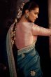 Teal Blue Embroidered Fancy Fabric Silk Saree