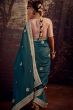 Teal Blue Embroidered Fancy Fabric Silk Saree