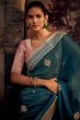 Teal Blue Embroidered Fancy Fabric Silk Saree