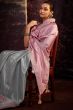 Grey and Pink Embroidered Fancy Fabric Silk Saree