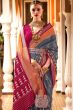 Charcoal Grey Ethnic Motif Printed Fancy Silk Saree