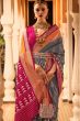 Charcoal Grey Ethnic Motif Printed Fancy Silk Saree