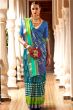 Teal Blue Ethnic Motif Printed Fancy Silk Saree