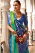 Teal Blue Ethnic Motif Printed Fancy Silk Saree
