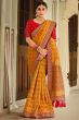 Yellow Silk Printed Saree with Tassels