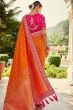 Orange Silk Printed Saree with Tassels