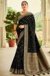 Black Silk Printed Saree with Tassels