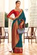 Teal Blue Soft Banarasi Saree With Copper Weaving
