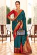 Teal Blue Soft Banarasi Saree With Copper Weaving