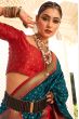 Teal Blue Soft Banarasi Saree With Copper Weaving