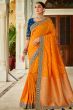 Birght Orange Silk Printed Saree with Tassels