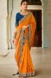 Birght Orange Silk Printed Saree with Tassels