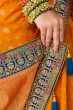 Birght Orange Silk Printed Saree with Tassels