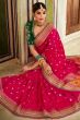 Dark Pink Silk Printed Saree with Tassels