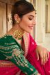 Dark Pink Silk Printed Saree with Tassels