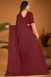 Dark Maroon Embroidered Georgette Partywear Saree