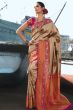Dark Beige Designer Woven Silk Saree