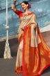 Sand Beige Woven Silk Saree With Red Border