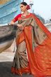 Deep Beige Woven Silk Saree With Red Border