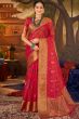 Tomato Red Woven Organza Broad Border Saree