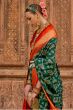 Dark Green Printed Broad Border Silk Saree
