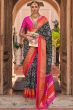 Dark Grey Printed Broad Border Silk Saree