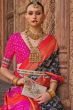 Dark Grey Printed Broad Border Silk Saree