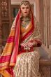 Cream Printed Broad Border Silk Saree