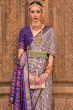 Light Purple Printed Broad Border Silk Saree