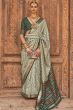Sea Salt Green Printed Broad Border Silk Saree