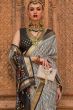 Grey Printed Broad Border Silk Saree